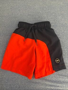 Speedo Boys' Red and Black Colorblock Swim Trunks